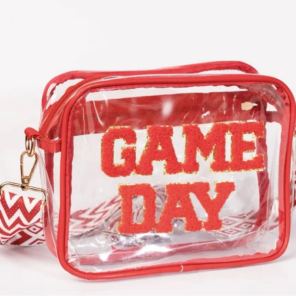 Private Label Handbags - Clear Red 'Game Day' Crossbody Bag With Removable Adjustable Strap - New